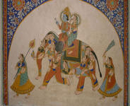 Dans une haveli (demeure bourgeoise) de Nawalgarh transforme en muse: Krishna et ses Gopis (bergres) qui forment un lphant . . .